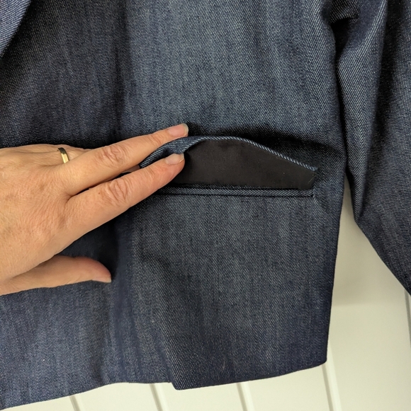 Pink Tartan Cropped Denim Blazer with Gold Buttons Size Medium - Picture 9 of 9